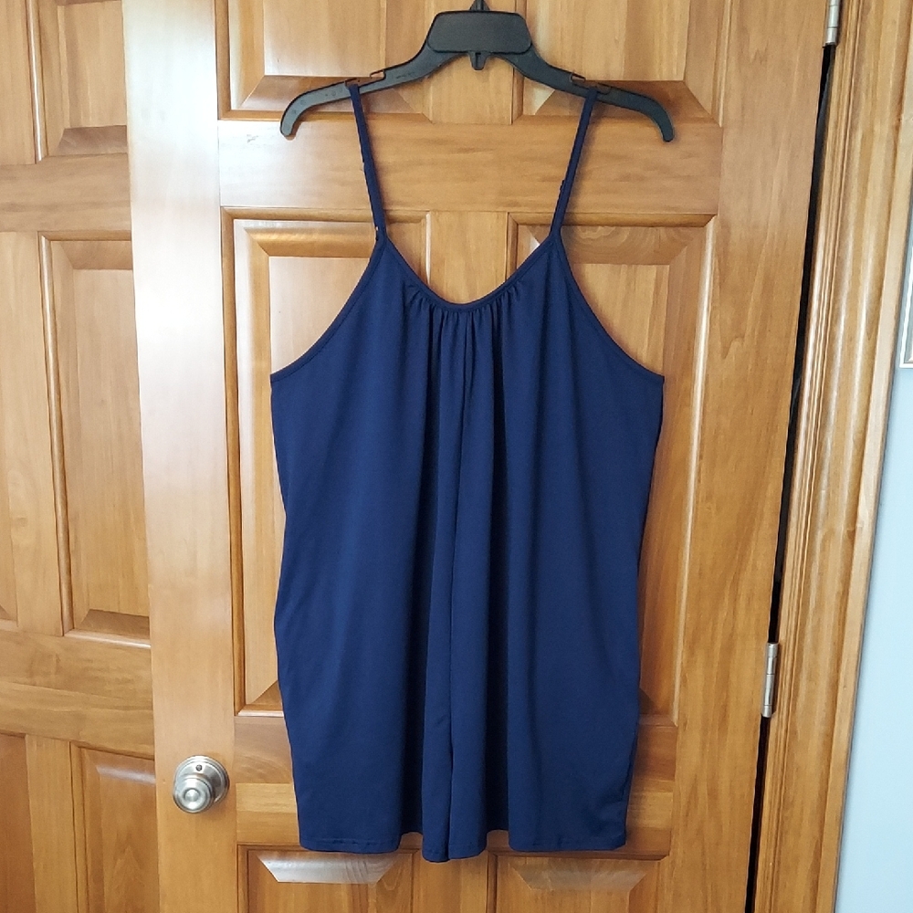 Chic Navy Sleeveless Relaxed Romper, Adjustable Straps, Pockets Size XXL, NWOT
